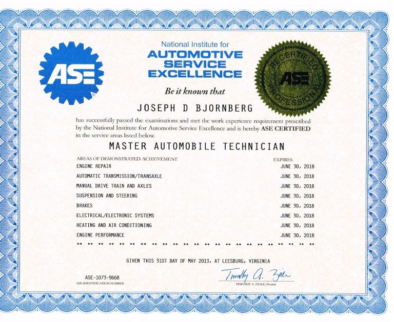ASE Certification Program for Mechanics Auto Craftsmen LTD